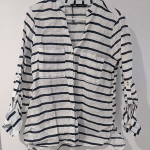Zara navy and white striped shirt